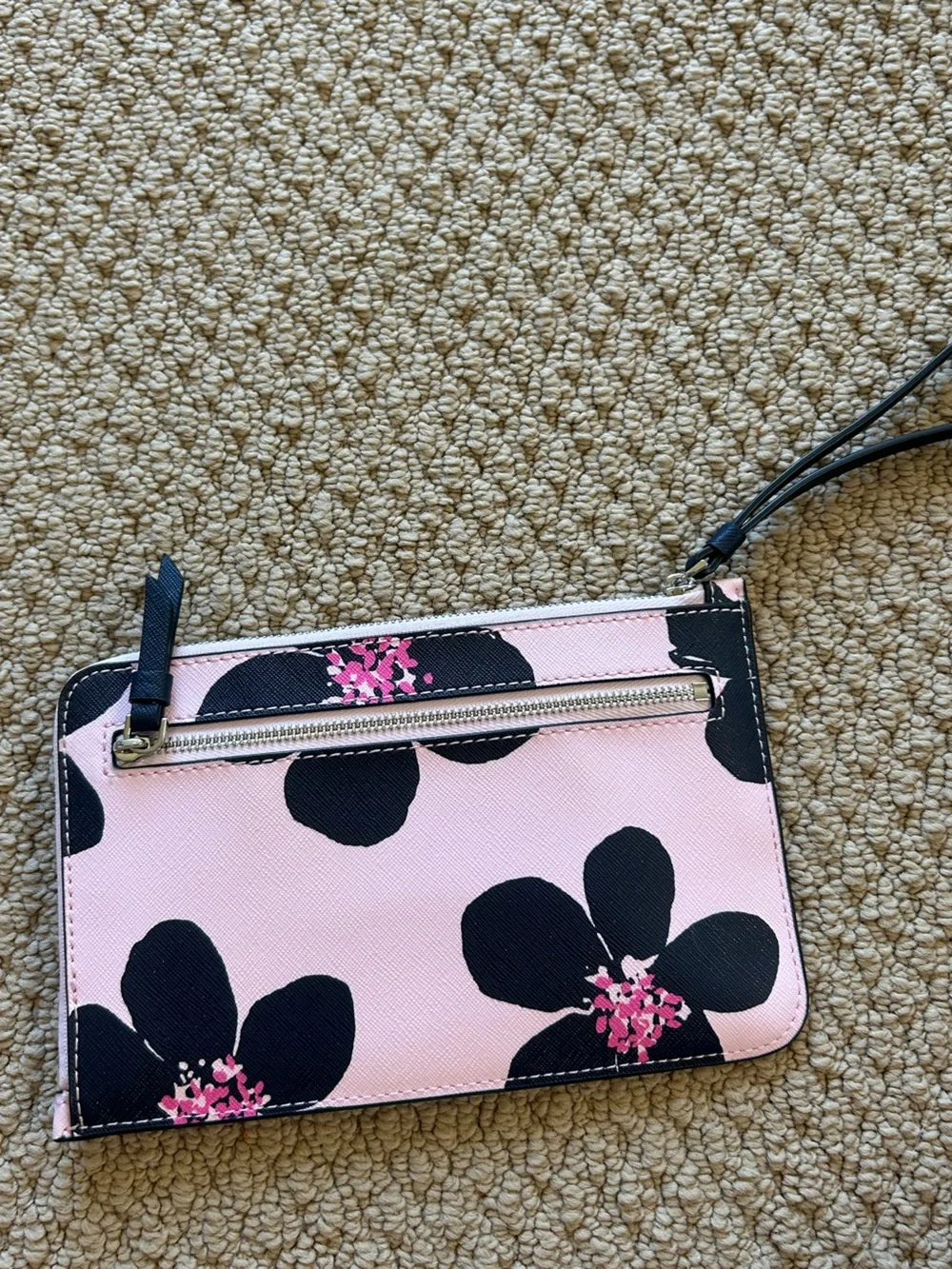 Kate Spade Pink and Black Floral Wristlet Purse